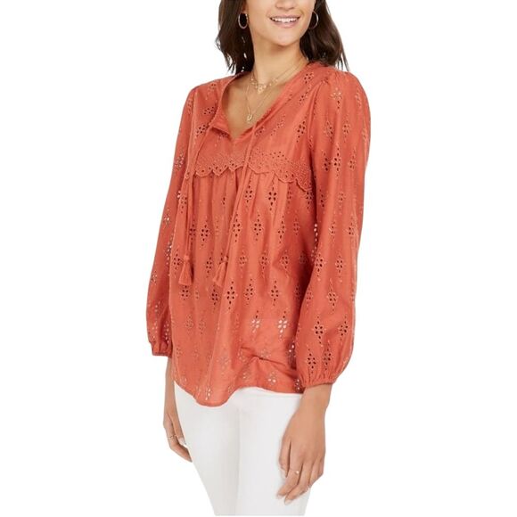 Style & Co. Womens Eyelet Tie Tassel Balloon Sleeve Blouse 2x - Picture 1 of 6